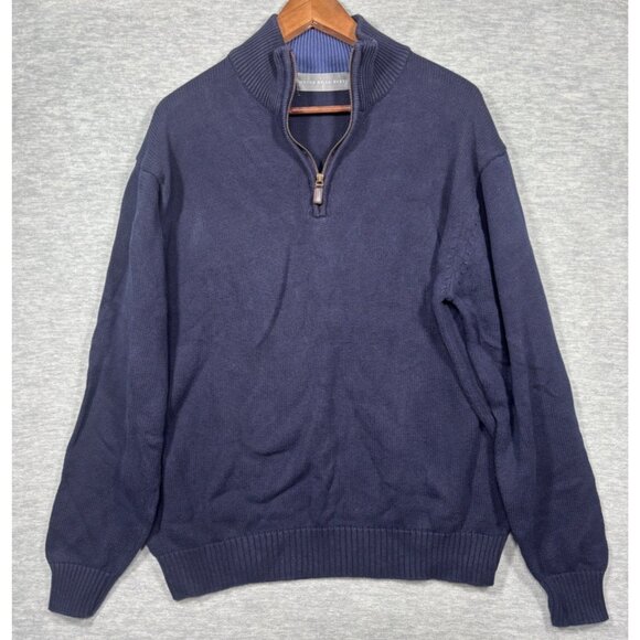 Oscar‎ De La Renta Mens Sweater XL Navy Quarter Zip  100% Cotton - Picture 1 of 3